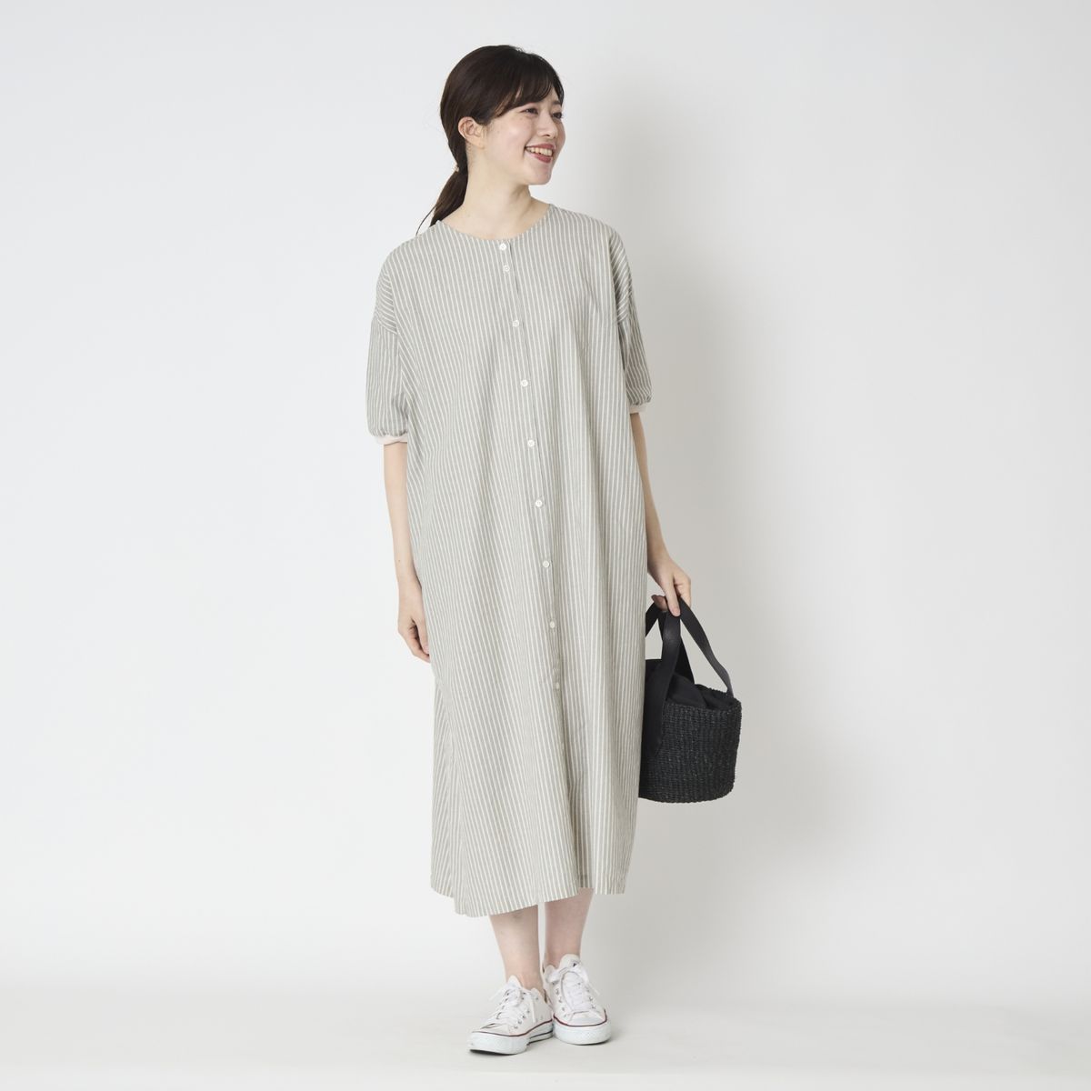 motone/ノーカラーワンピース ストライプ